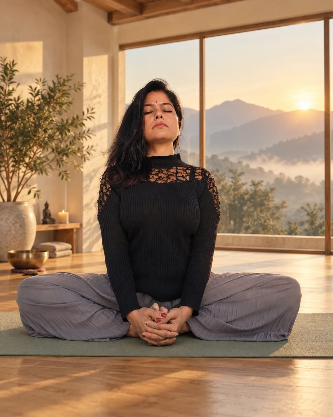 Poonam Solanki seated in meditation